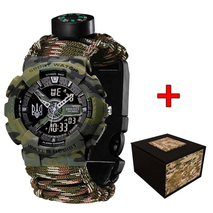  Awarder 005 Тризуб срібло Camo Green Паракордовий ремінець Camo Green