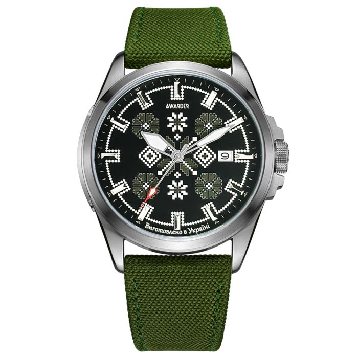  Awarder Embroidery Silver-Army Green Green  Automatic 10ATM