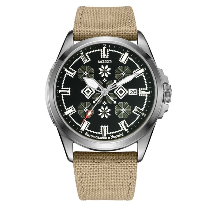  Awarder Embroidery Silver-Army Green Khaki Automatic 10ATM