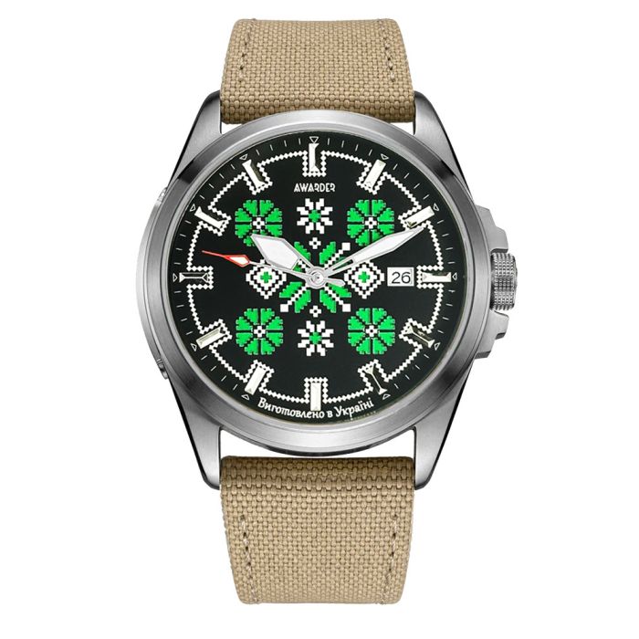  Awarder Embroidery Silver-Green Khaki Automatic 10ATM
