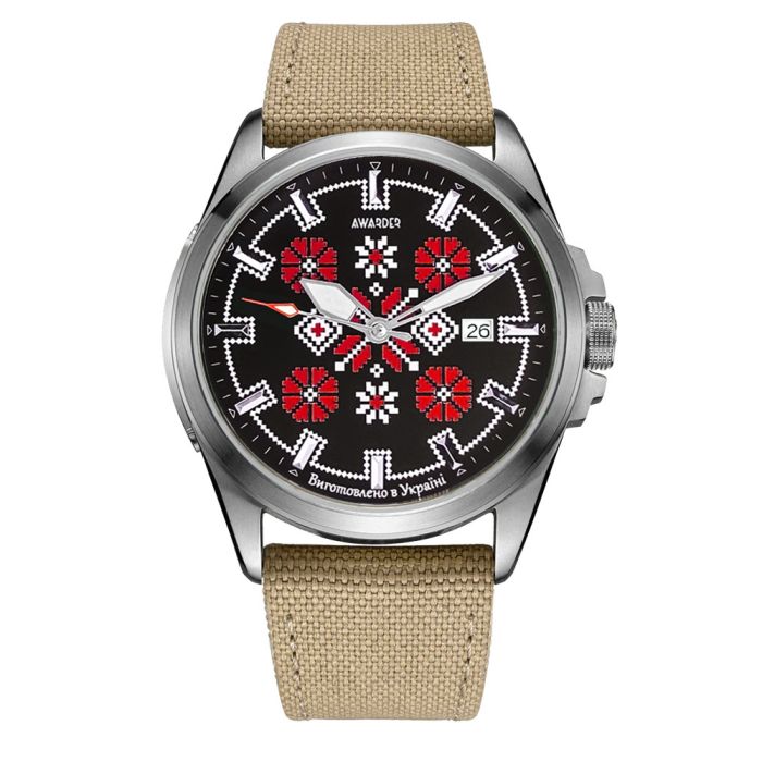  Awarder Embroidery Silver-Red Khaki Automatic 10ATM