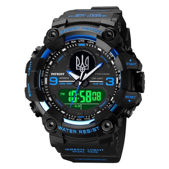 Patriot 001BUUASI Тризуб срібло Чорні з синім + Коробка.