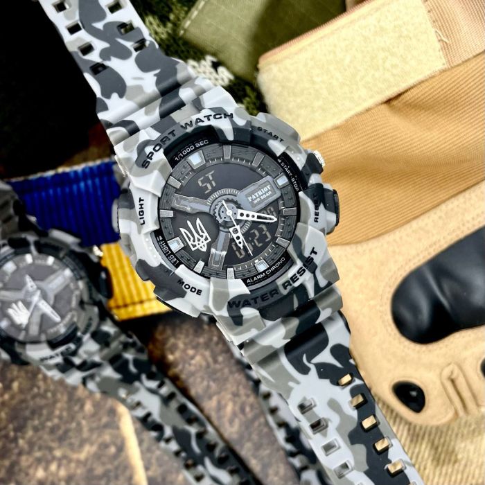 Patriot 005 Тризуб срібло Camo Grey + Коробка.