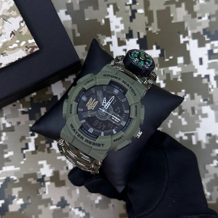Patriot 005 Тризуб золото Army Green Паракордовий ремінець Camo Green + Коробка.