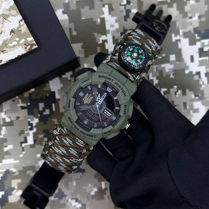 Patriot 005 Тризуб золото Army Green Паракордовий ремінець Camo Green + Коробка.