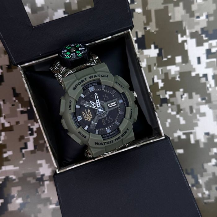 Patriot 005 Тризуб золото Army Green Паракордовий ремінець Camo Green + Коробка.
