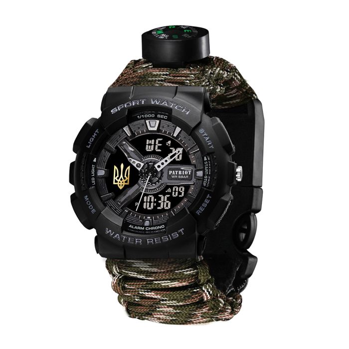 Patriot 005 Тризуб золото Чорний Паракордовий ремінець Camo Green + Коробка