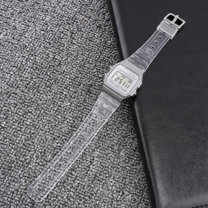 Ремешок для Casio G-Shock F-84/94/105, F-91W, AE1300 Jelly Transparent Silver