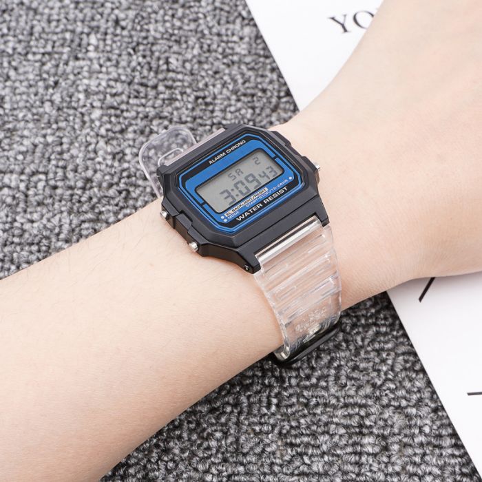 Ремешок для Casio G-Shock F-84/94/105, F-91W, AE1300 Jelly Transparent Silver